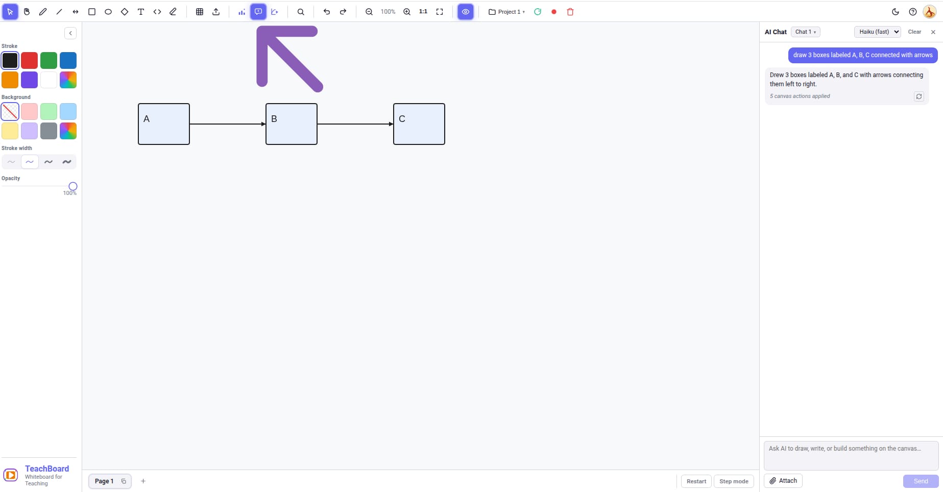 AI Chat panel in TeachBoard